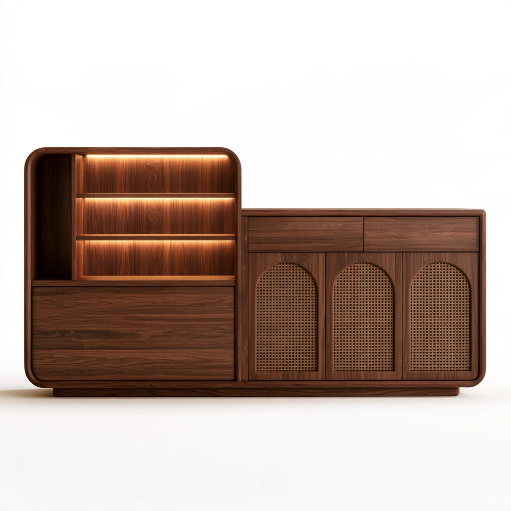 Buffet de rangement en bois finition noyer, coloris brun noyer