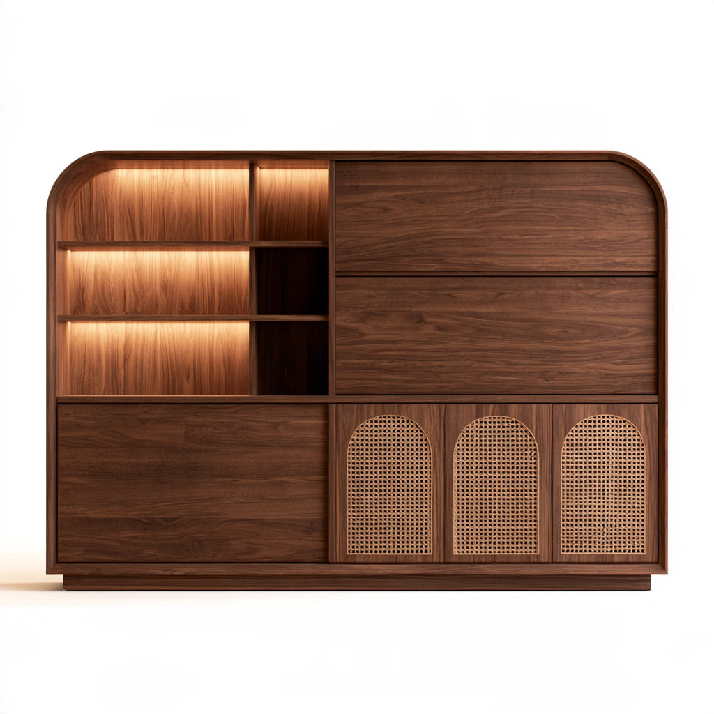 Buffet de rangement en bois finition noyer, coloris brun noyer