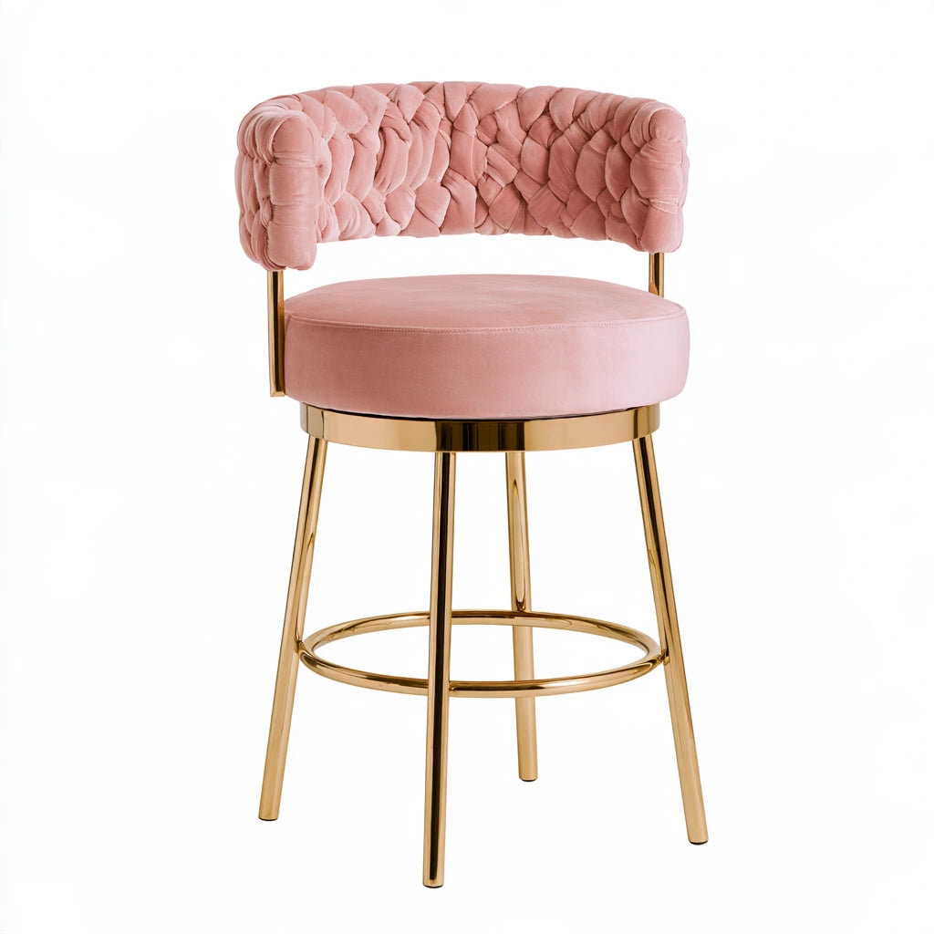 Tabouret de bar en velours, coloris rose