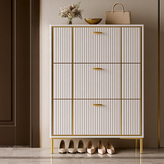Meuble à chaussures aux lignes épurées, coloris doré et blanc