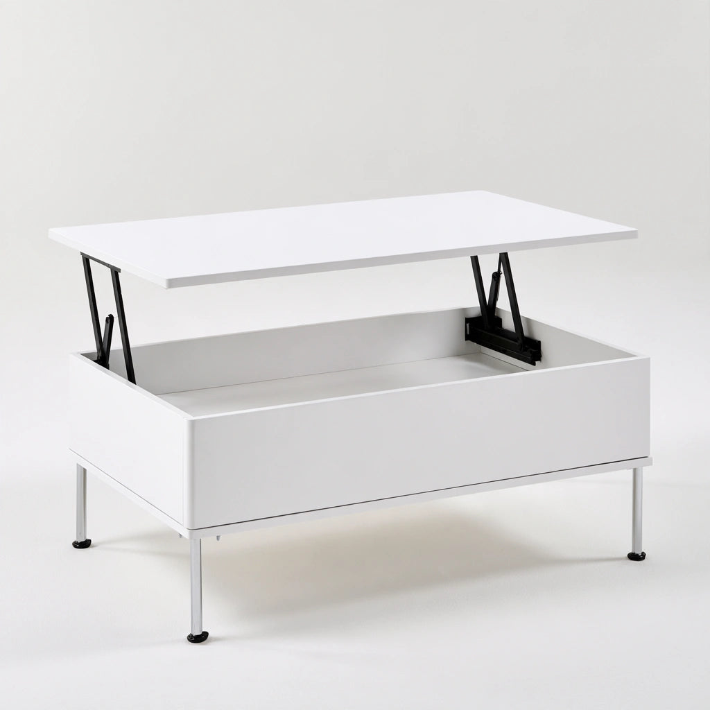 Table basse à plateau relevable aux lignes épurées, coloris blanc