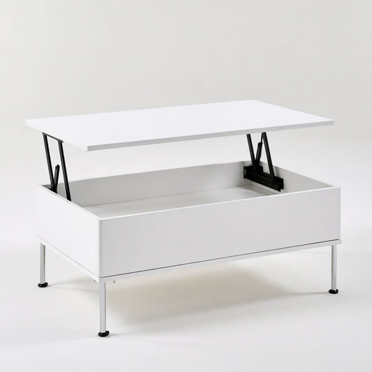 Table basse à plateau relevable aux lignes épurées, coloris blanc