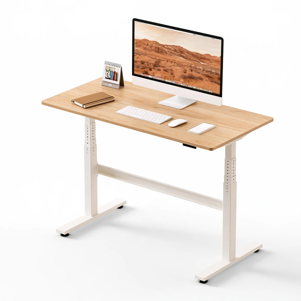 Bureau d'écriture aux lignes épurées réglable, coloris blanc
