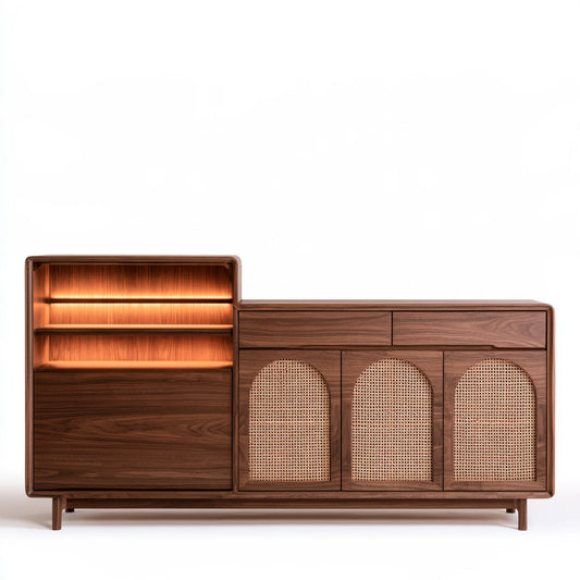 Buffet de rangement en bois finition noyer, coloris brun noyer