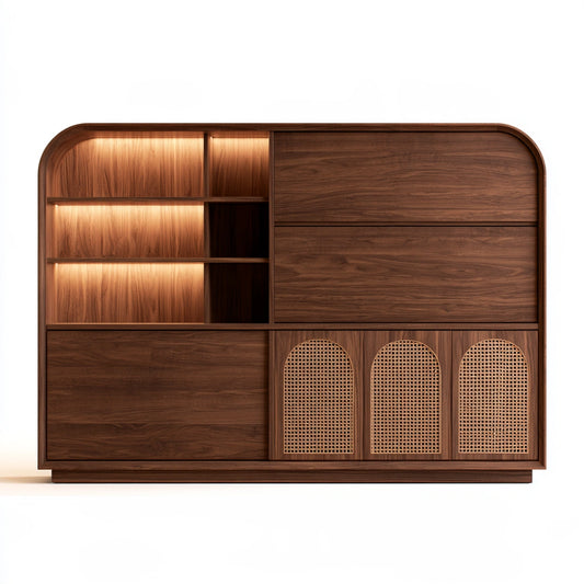 Buffet de rangement en bois finition noyer, coloris brun noyer